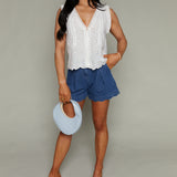 Selene Scalloped Pin Dot Denim Short