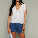 Selene Scalloped Pin Dot Denim Short