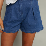 Selene Scalloped Pin Dot Denim Short