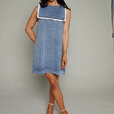 Hilda Denim Mini Dress with Eyelet Collar