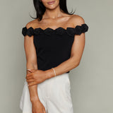 Elsa Floral Off the Shoulder Top - Black