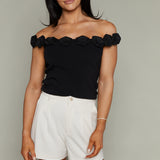 Elsa Floral Off the Shoulder Top - Black