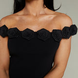 Elsa Floral Off the Shoulder Top - Black
