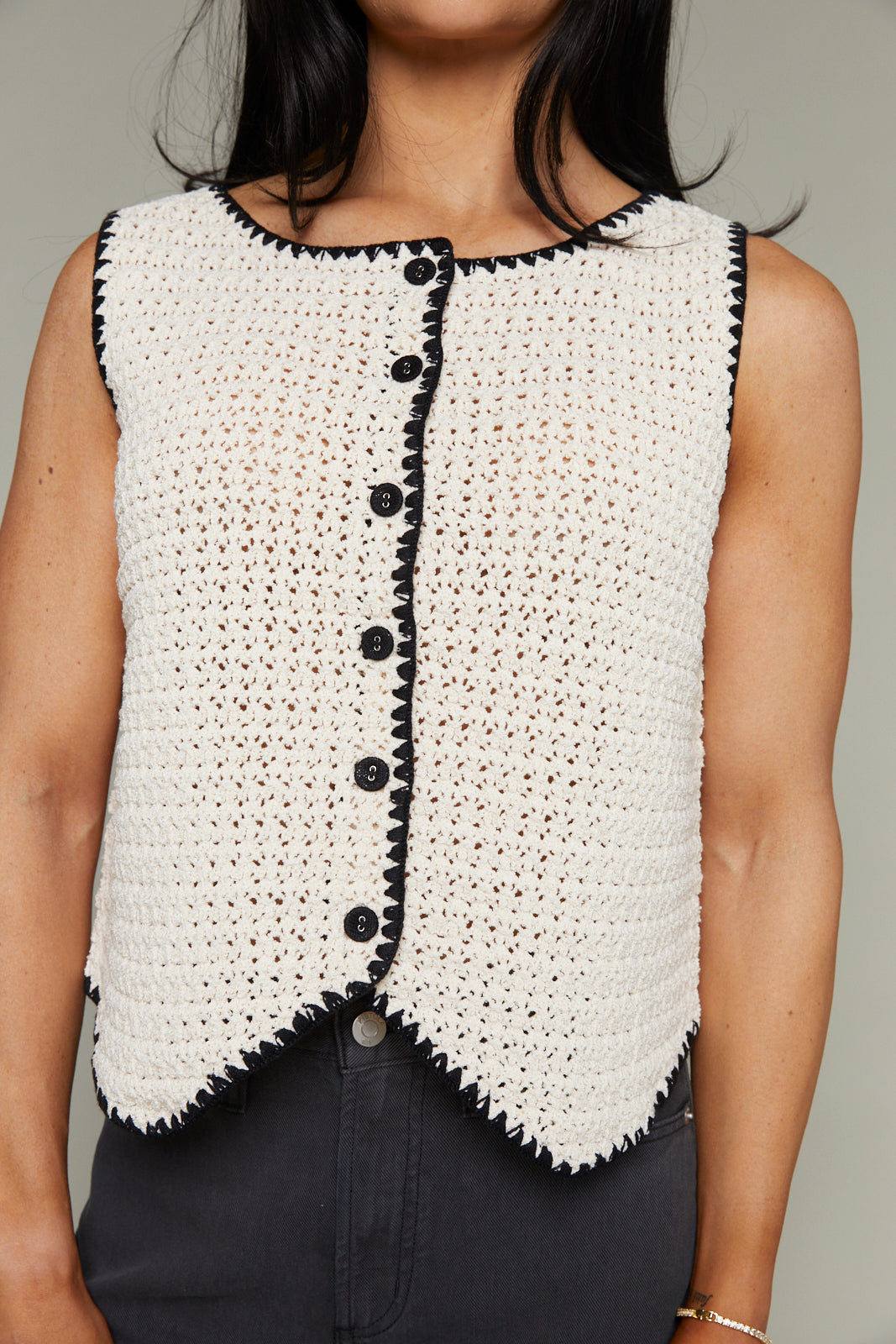 Lenny Crochet Button Front Sweater Vest