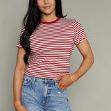 Laura Shrunken Striped Tee - Racer Red Stripe