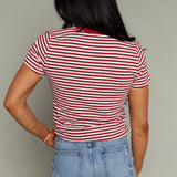 Laura Shrunken Striped Tee - Racer Red Stripe