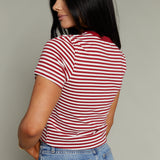 Laura Shrunken Striped Tee - Racer Red Stripe