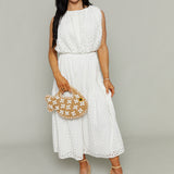 Jayne Eyelet Tiered Midi Skirt - White