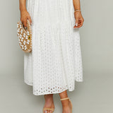 Jayne Eyelet Tiered Midi Skirt - White