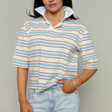 Ziggy Striped Rugby Polo Shirt - Ivory Light Blue Pink