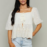 Larissa Embroidered Front Tie Top