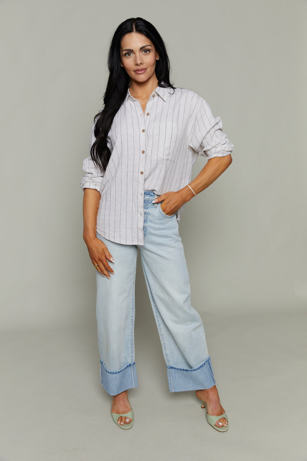 Paige Striped Linen Button Up Top