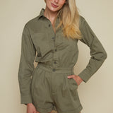 Kyle Long Sleeve Pleated Romper