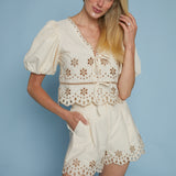 Arlo Pleated Eyelet Shorts