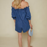 Ginger Off Shoulder Denim Romper - Medium Wash