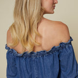 Ginger Off Shoulder Denim Romper - Medium Wash