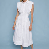 Garcia Poplin Pleated Midi Shirt Dress - White