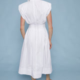 Garcia Poplin Pleated Midi Shirt Dress - White