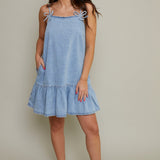 Melba Ruffled Hem Denim Mini Dress