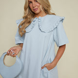 Felicity Ruffled Collar Shirt Dress - Light Blue