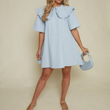 Felicity Ruffled Collar Shirt Dress - Light Blue