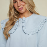 Felicity Ruffled Collar Shirt Dress - Light Blue