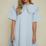 Felicity Ruffled Collar Shirt Dress - Light Blue