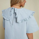 Felicity Ruffled Collar Shirt Dress - Light Blue
