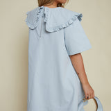 Felicity Ruffled Collar Shirt Dress - Light Blue