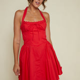 Rihanna Pleated Halter Mini Dress