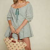 Birdie Puff Sleeve Striped Romper
