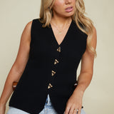 Brandi V-Neck Knit Vest - Black