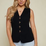 Brandi V-Neck Knit Vest - Black