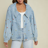 Athena Floral Oversized Embroidered Denim Jacket