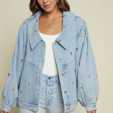 Athena Floral Oversized Embroidered Denim Jacket