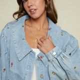 Athena Floral Oversized Embroidered Denim Jacket