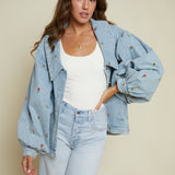 Athena Floral Oversized Embroidered Denim Jacket