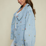 Athena Floral Oversized Embroidered Denim Jacket
