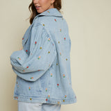 Athena Floral Oversized Embroidered Denim Jacket