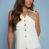 Brandi V-Neck Knit Vest - Cream