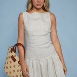 Maddison Linen Drop Waist Mini Dress - Natural
