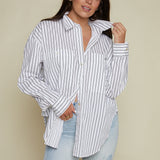 Kayla Oversized Striped Button Up - Noir