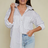 Kayla Oversized Striped Button Up - Noir