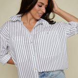 Kayla Oversized Striped Button Up - Noir