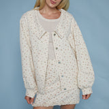 Athena Floral Oversized  Denim Jacket - Taupe