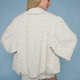 Athena Floral Oversized  Denim Jacket - Taupe