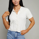 Frances Short Sleeve Cardigan - Cloud