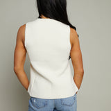 Brandi V-Neck Knit Vest - Cream