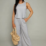 Mia Striped Knit Wide Leg Pant - Eclipse