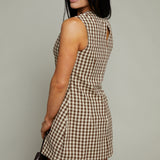 Priyanka Sleeveless Gingham Mini Dress - Brown